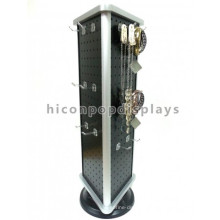 Retail Store Equipment Metal Pegboard 3-Way Countertop Rotating Fashion Jewelry Display Stands